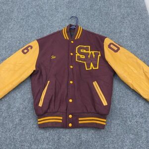 Vintage South Windsor Football Rennoc Varsity Jacket Mens S Maroon Wool Leather